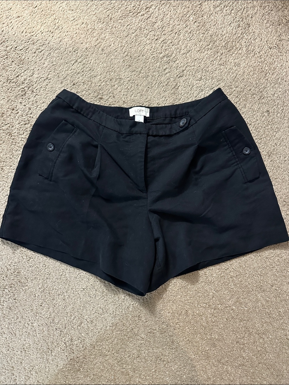 LOFT Black Women's Short Bermuda with Buttoned Front Pockets